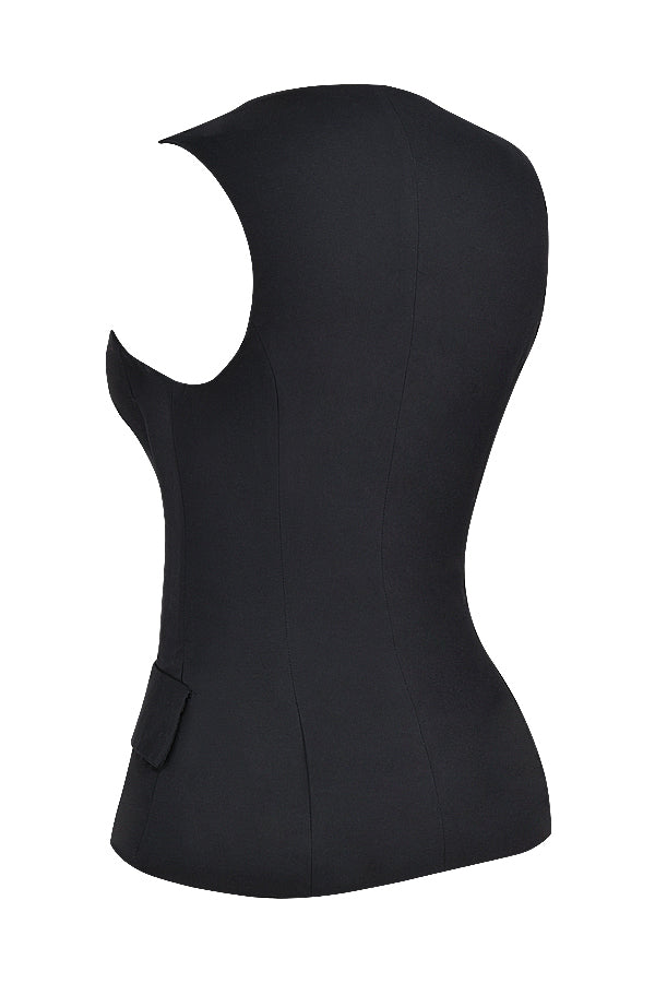 Top da smoking nero senza maniche con maxi gonna in twill
