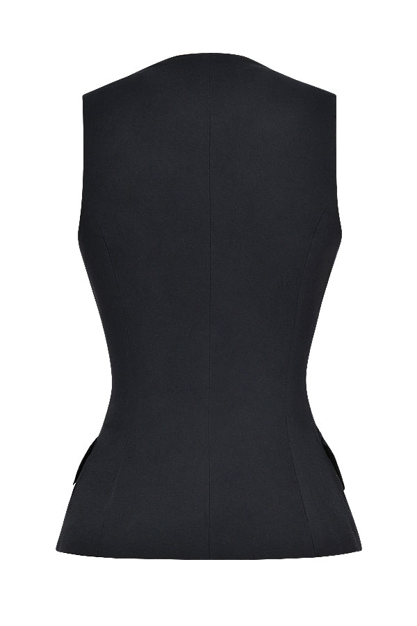 Top da smoking nero senza maniche con maxi gonna in twill