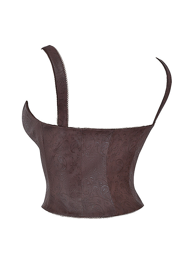 Corsetto marrone realizzato in pelle vegana