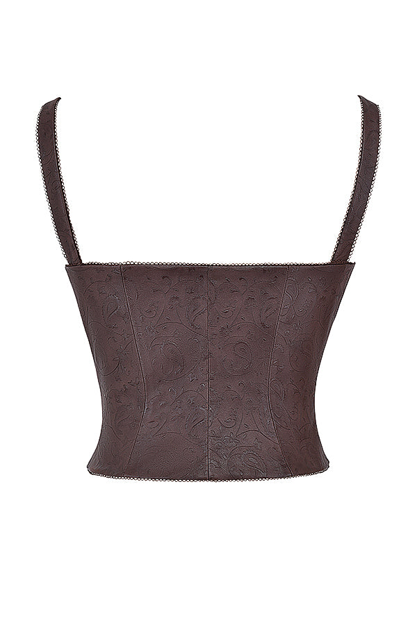 Corsetto marrone realizzato in pelle vegana
