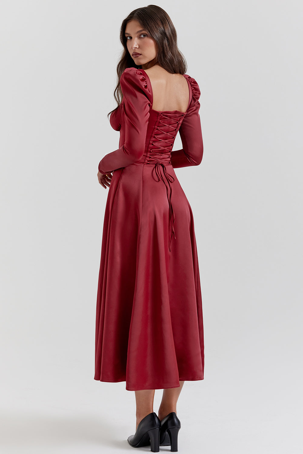 Abito longuette con corsetto rubino