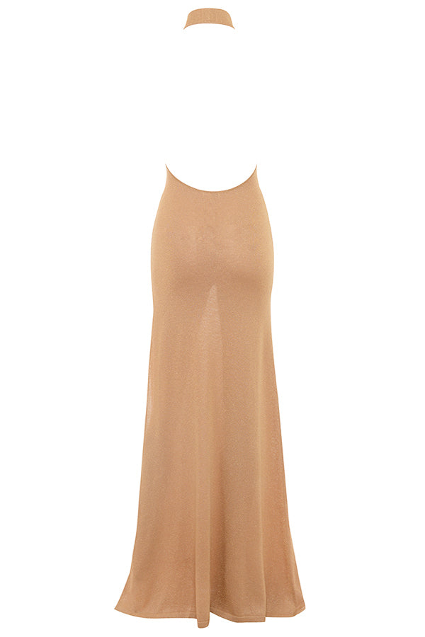 Maxi vestito in maglia color oro
