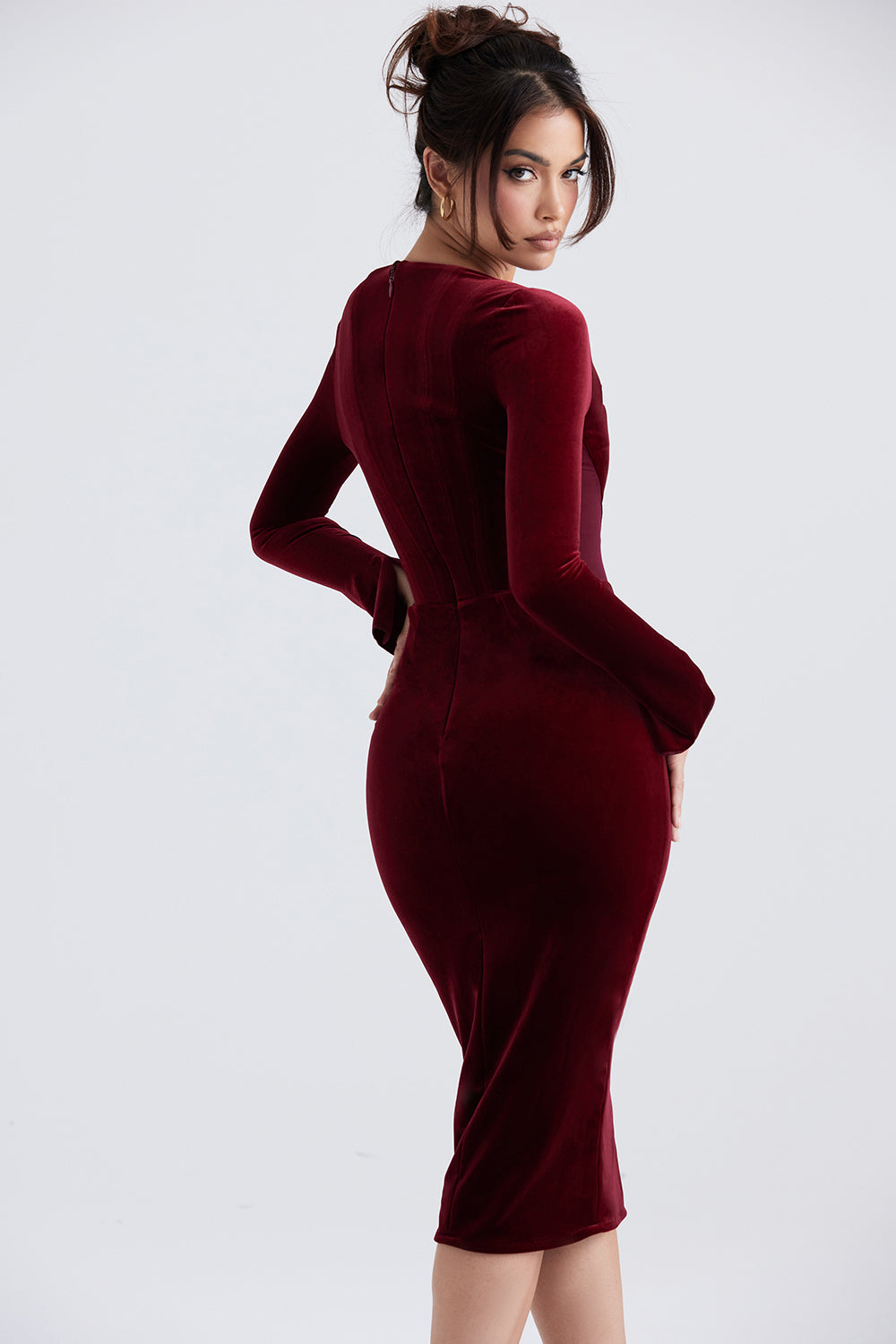 Abito corsetto in velluto color vino