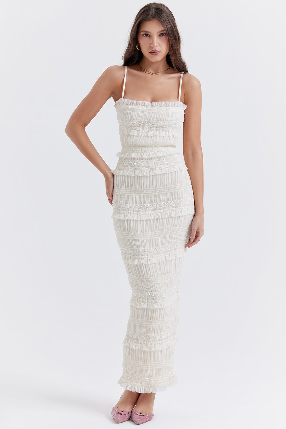 Abito a corsetto con pieghe di paillettes