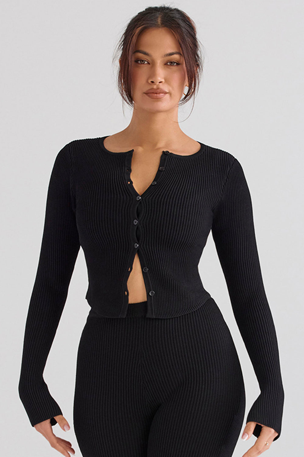 Cardigan in maglia a coste con leggings