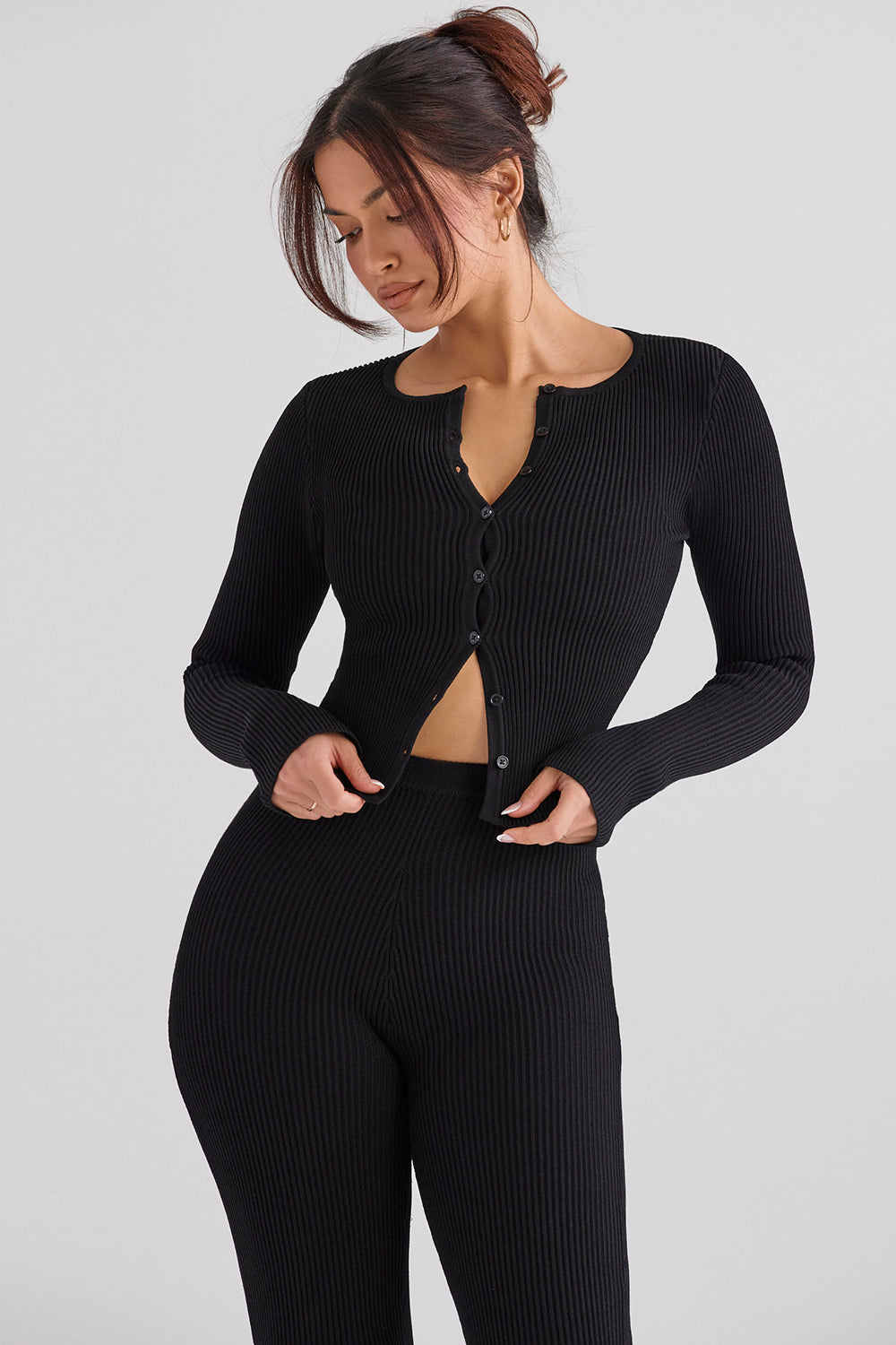 Cardigan in maglia a coste con leggings