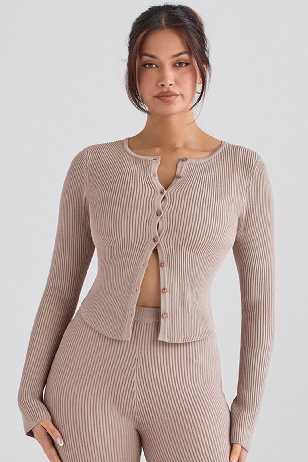 Cardigan in maglia a coste con leggings