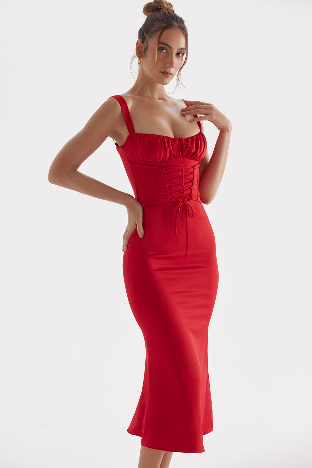Abito corsetto con rose rosse