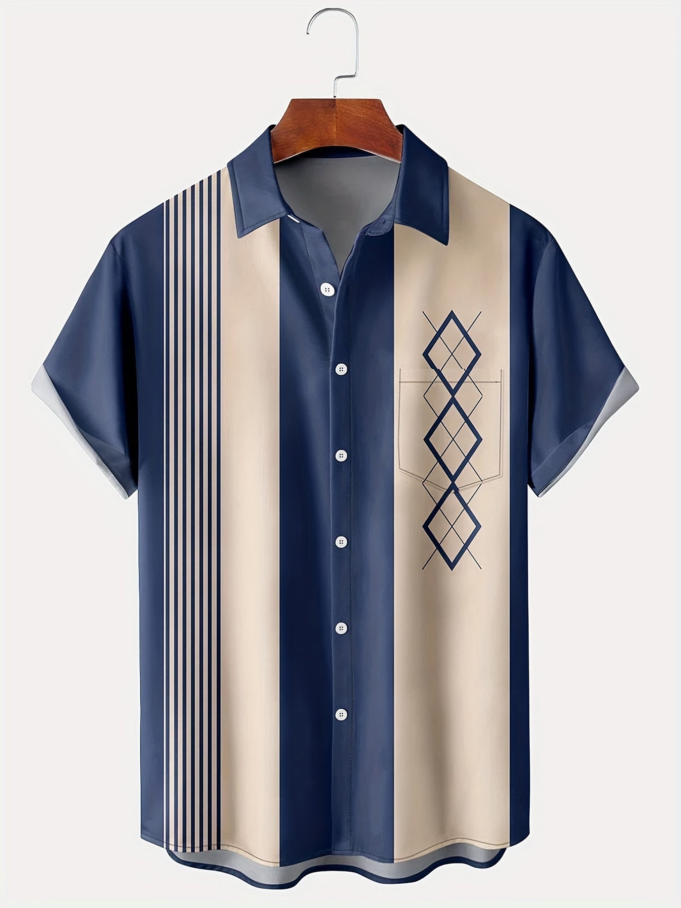 Camicia vintage con maniche corte e stampa geometrica