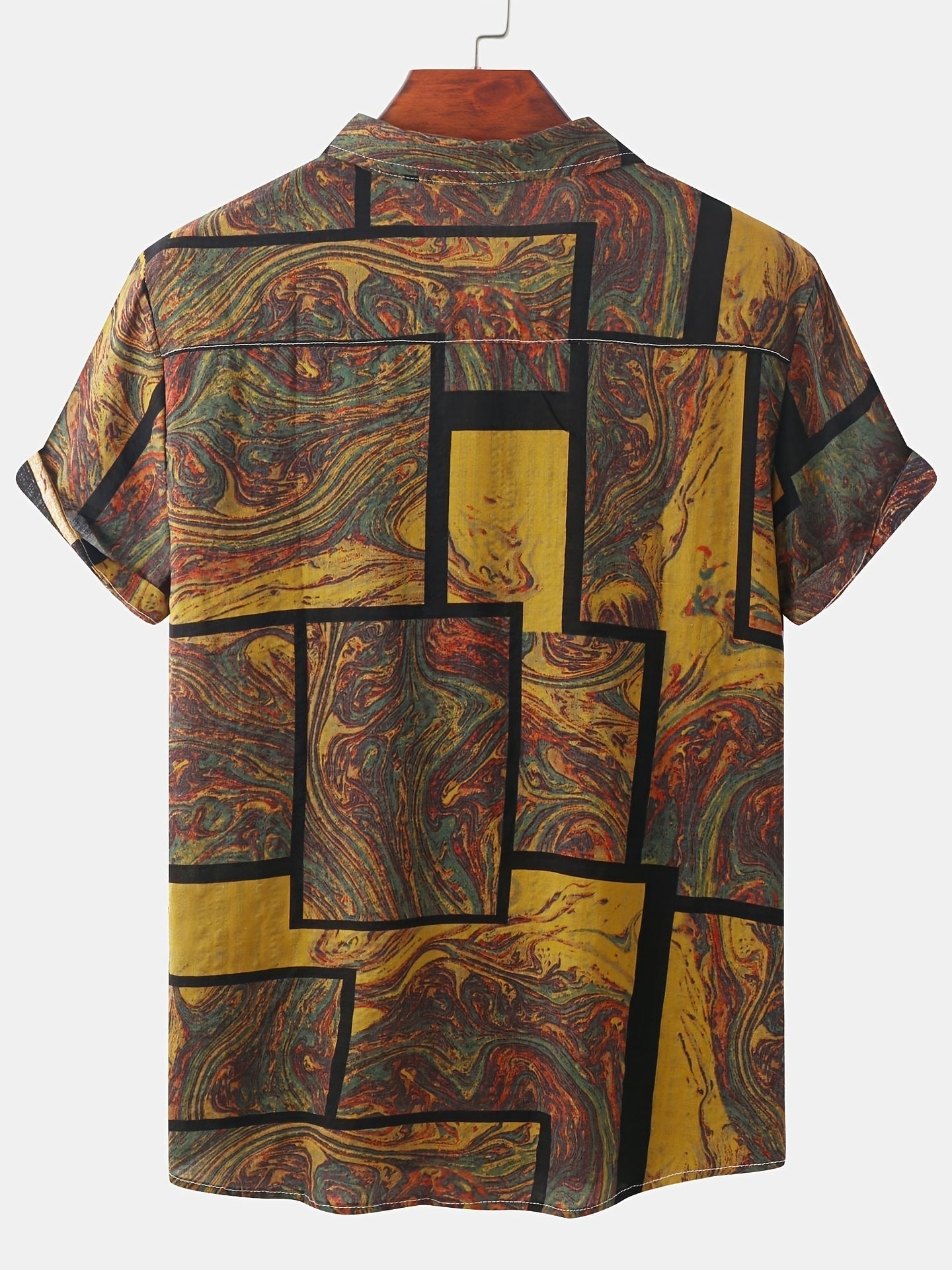 Camicia in cotone con grafica quadrata e maniche corte per l'estate