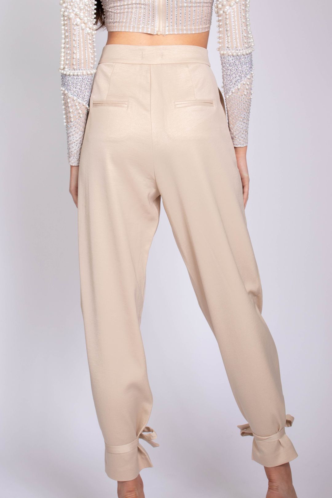 Pantaloni casual a gamba larga con nastro