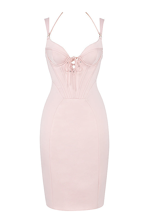 Abito a corsetto in raso rosa baby