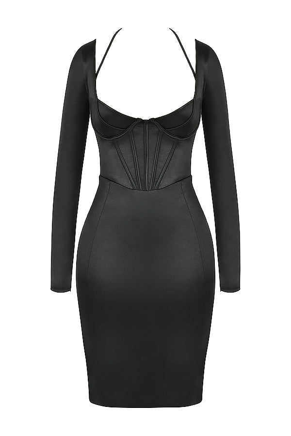Abito corsetto in raso nero da discoteca