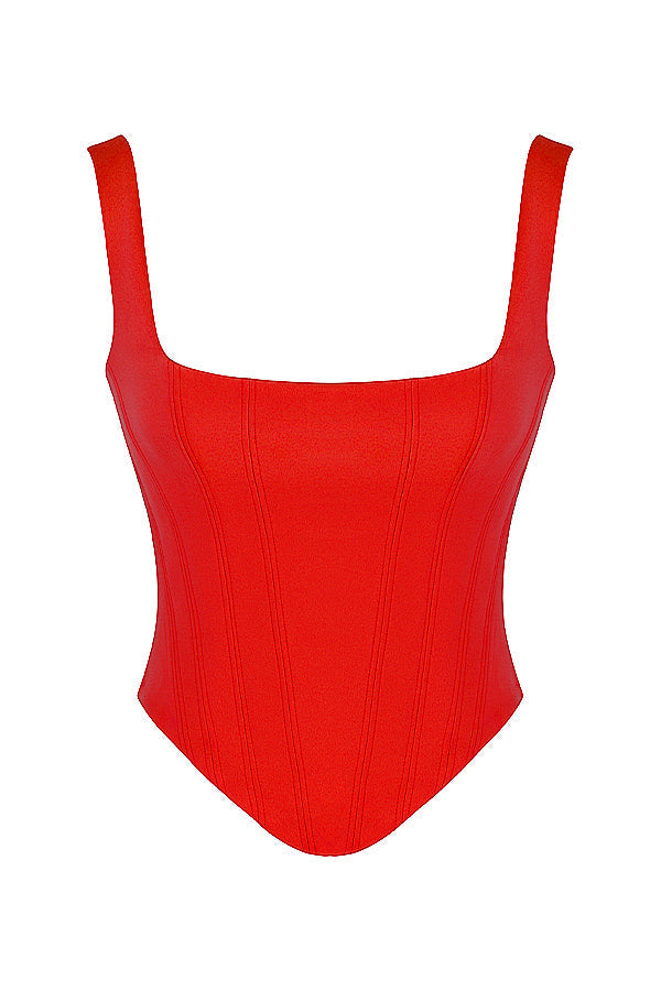 Corsetto lungo in raso scarlatto