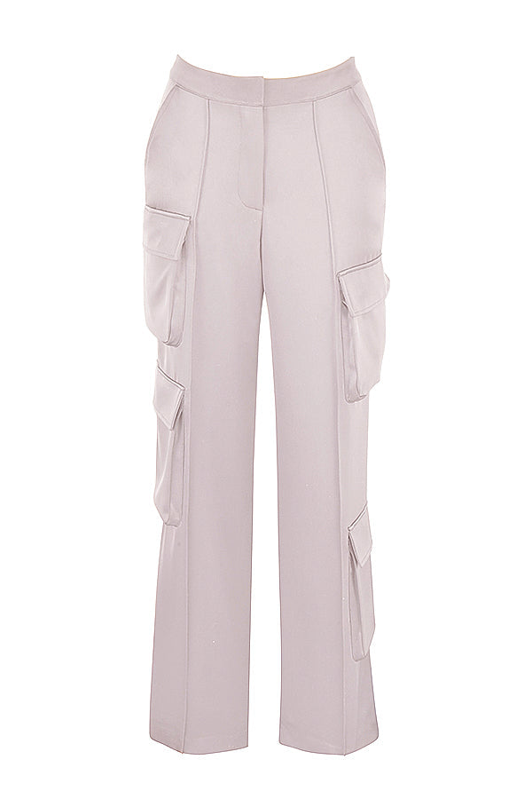 Pantaloni cargo con corsetto a gamba dritta senza spalline in raso di cristallo