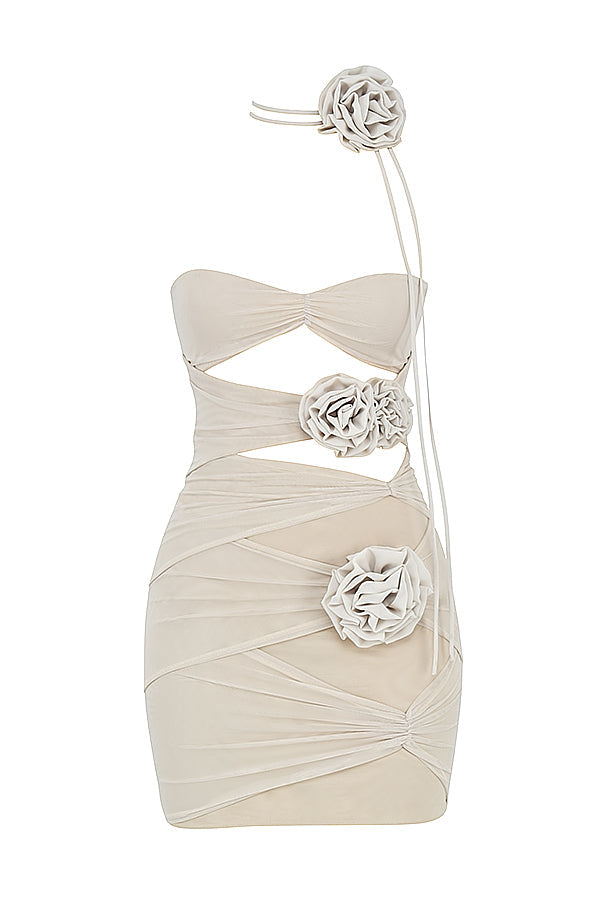 Mini abito impreziosito da fiori nebbia