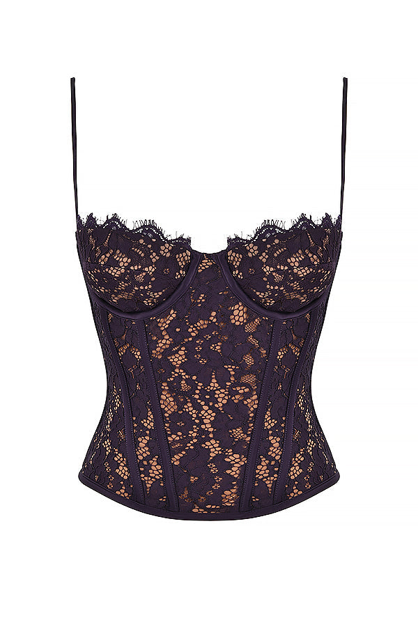 Corsetto con ferretto in pizzo Nightshade con pantaloni a vita alta