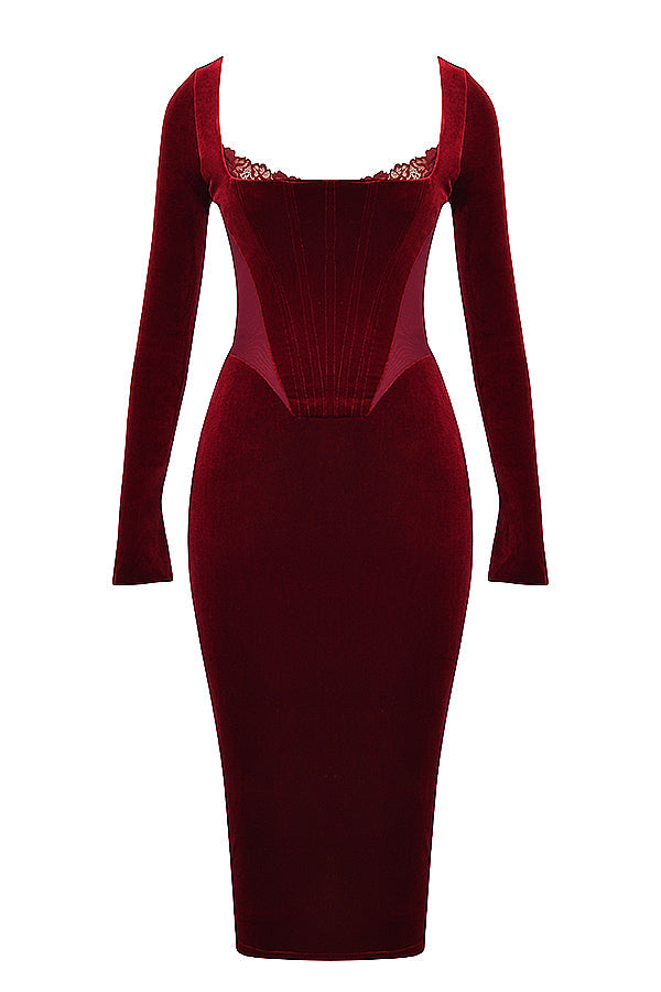 Abito corsetto in velluto color vino