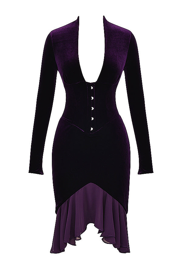 Abito a corsetto in velluto viola scuro