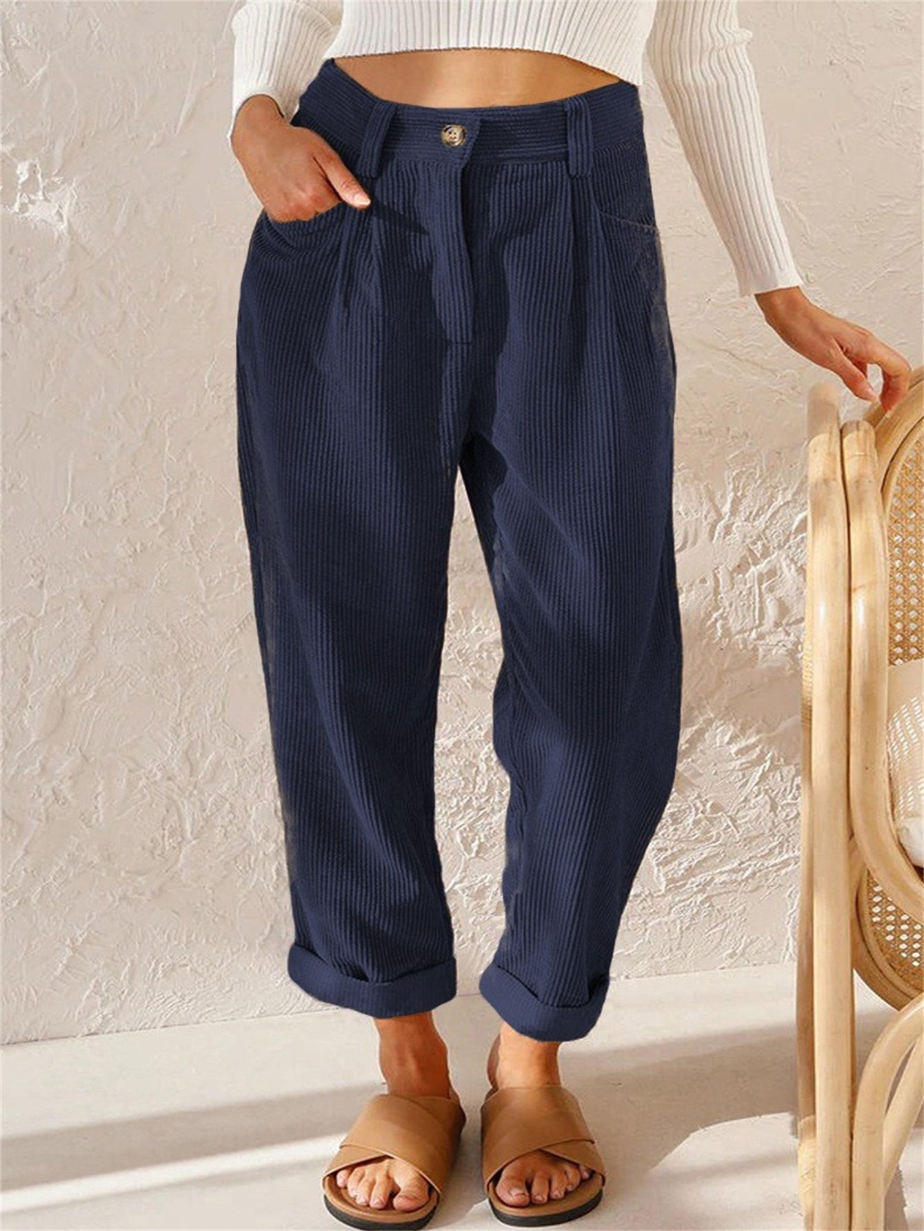 Pantaloni in velluto a coste con gamba dritta