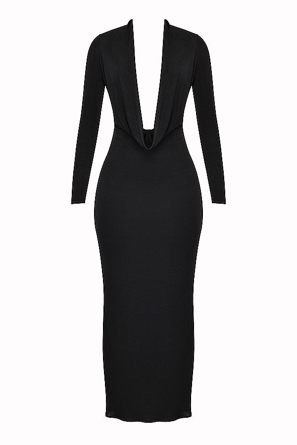 Abito maxi drappeggiato nero