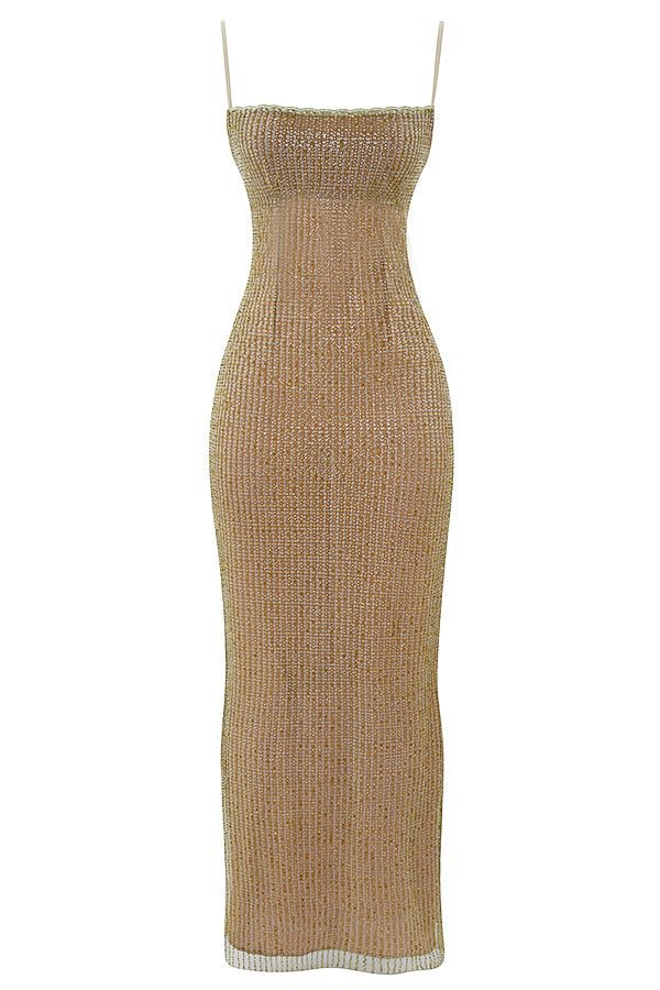 Abito maxi con perline café au lait