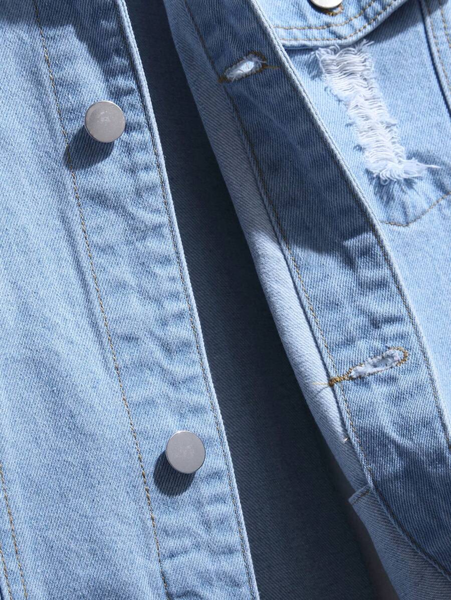 Gilet blu denim strappato da uomo