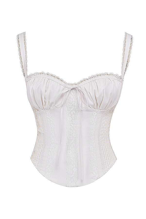 Corsetto in pizzo bianco sul retro