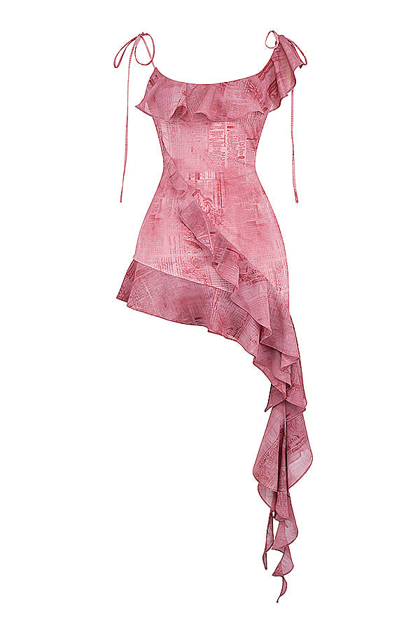 Mini vestito con stampa rosa e volant