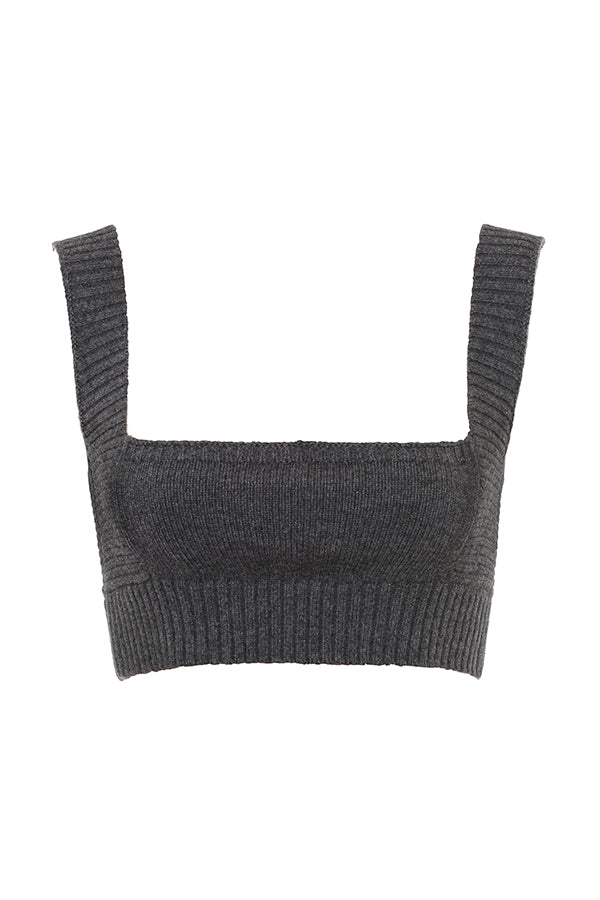 Cardigan in misto cashmere color antracite con cintura, bralette e pantaloni