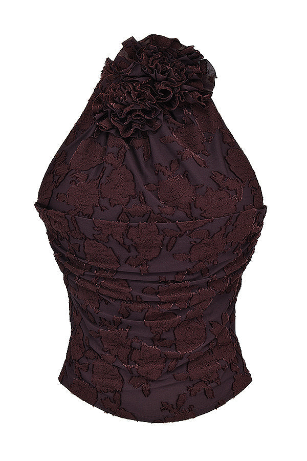 Top all'americana color cacao con gonna midi