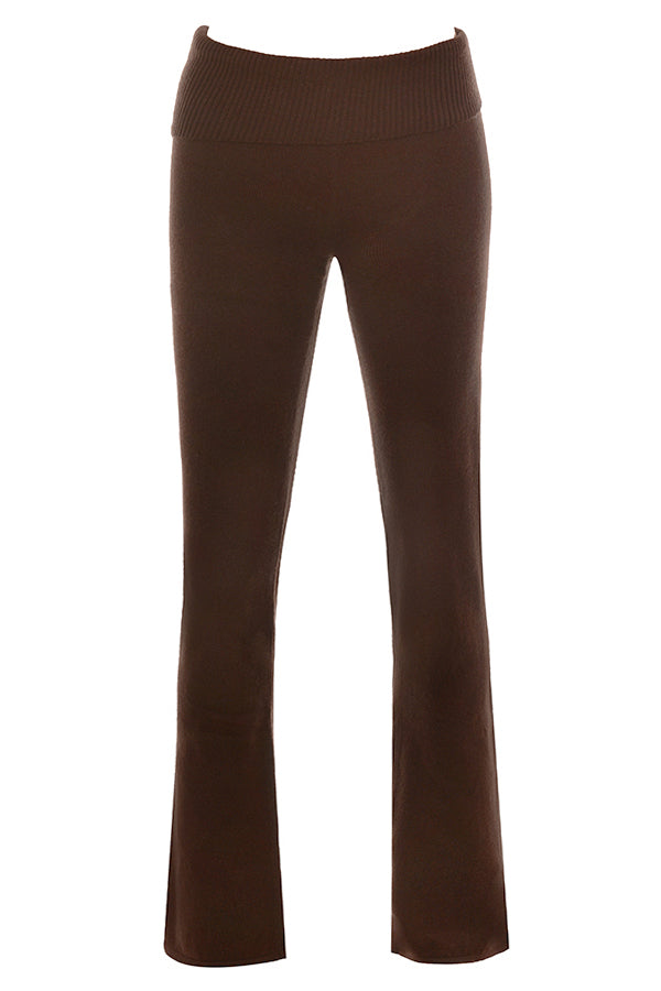 Top a girocollo e pantaloni in misto cashmere cioccolato