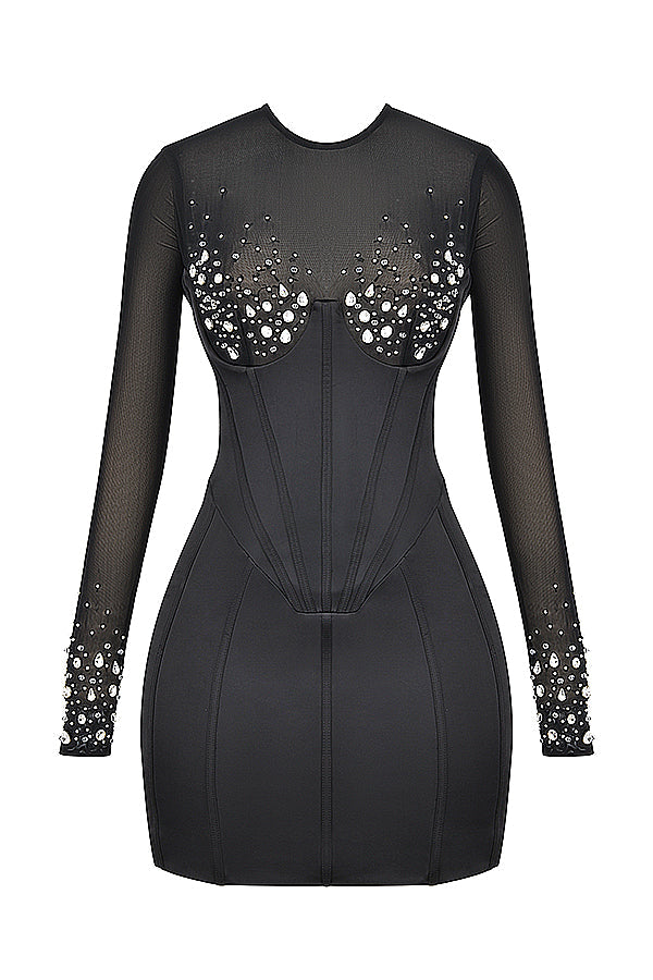 Abito corsetto nero cristallizzato