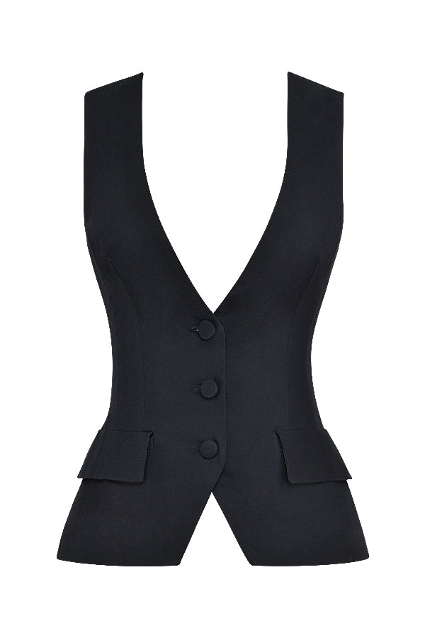 Top da smoking nero senza maniche con maxi gonna in twill