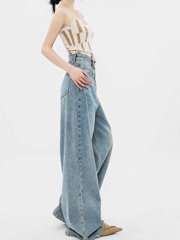 Jeans a vita alta con gamba ampia