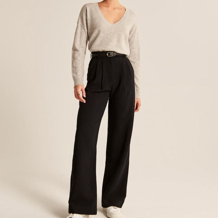 Pantaloni casual a gamba larga a vita alta da donna