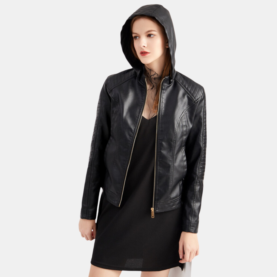 Giacca in pelle da donna con cappuccio