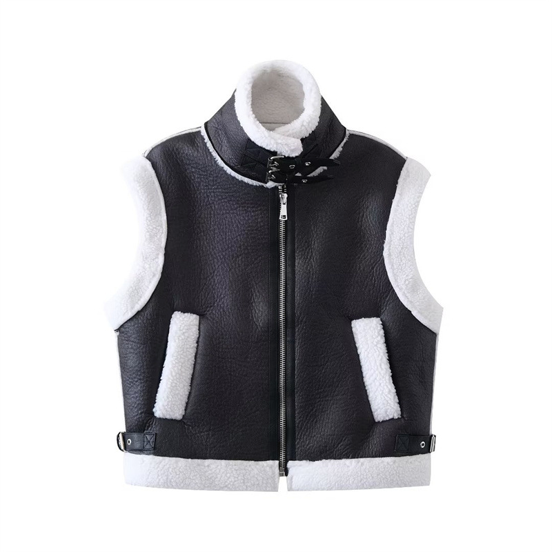 Cardigan nero con pelliccia per donna