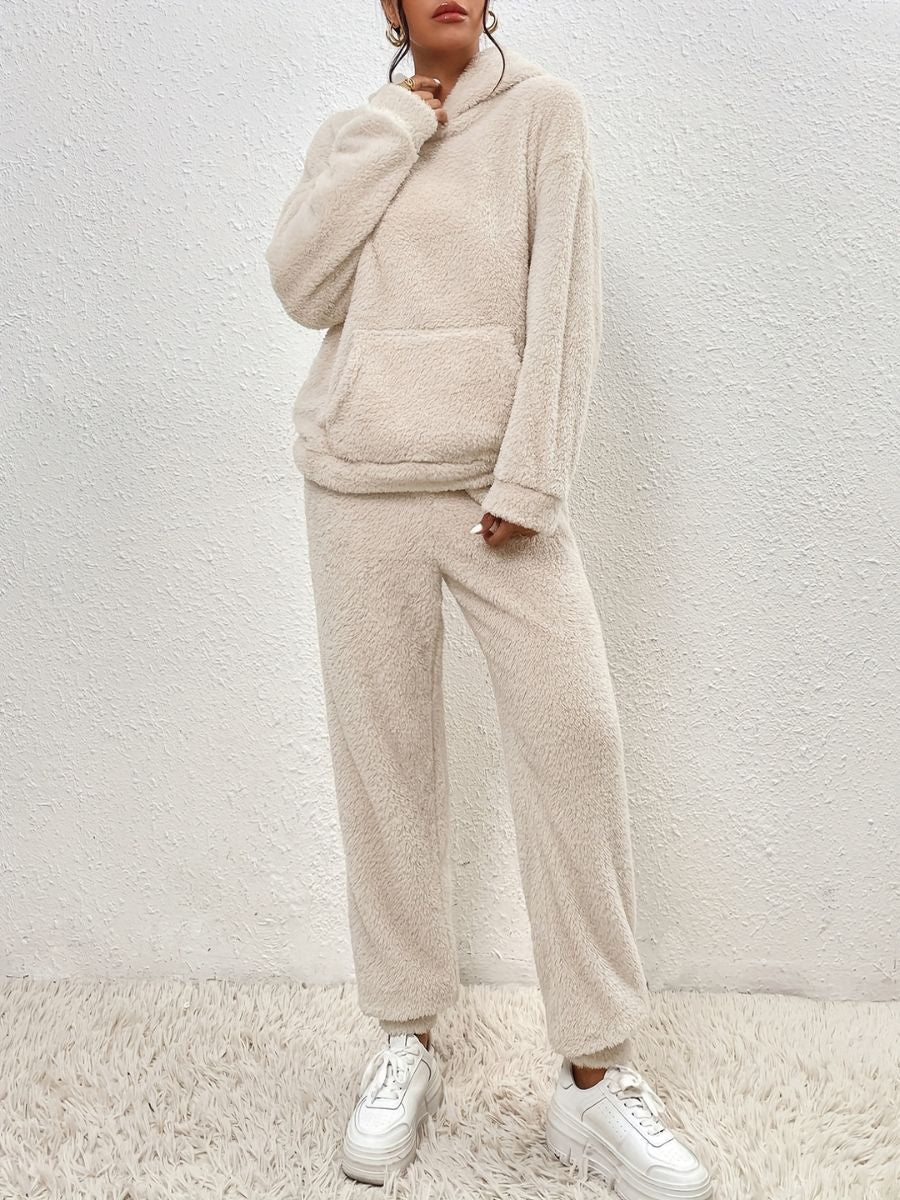 Top Teddy con cappuccio e pantaloni lunghi e caldi