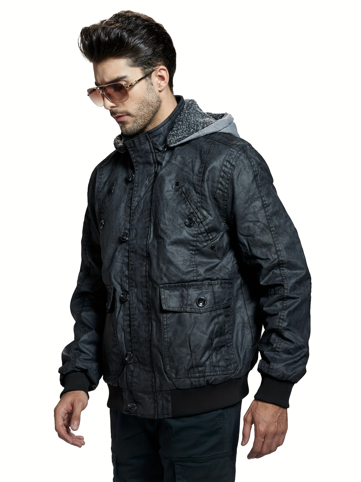 Giacca in pile antivento nera con cappuccio