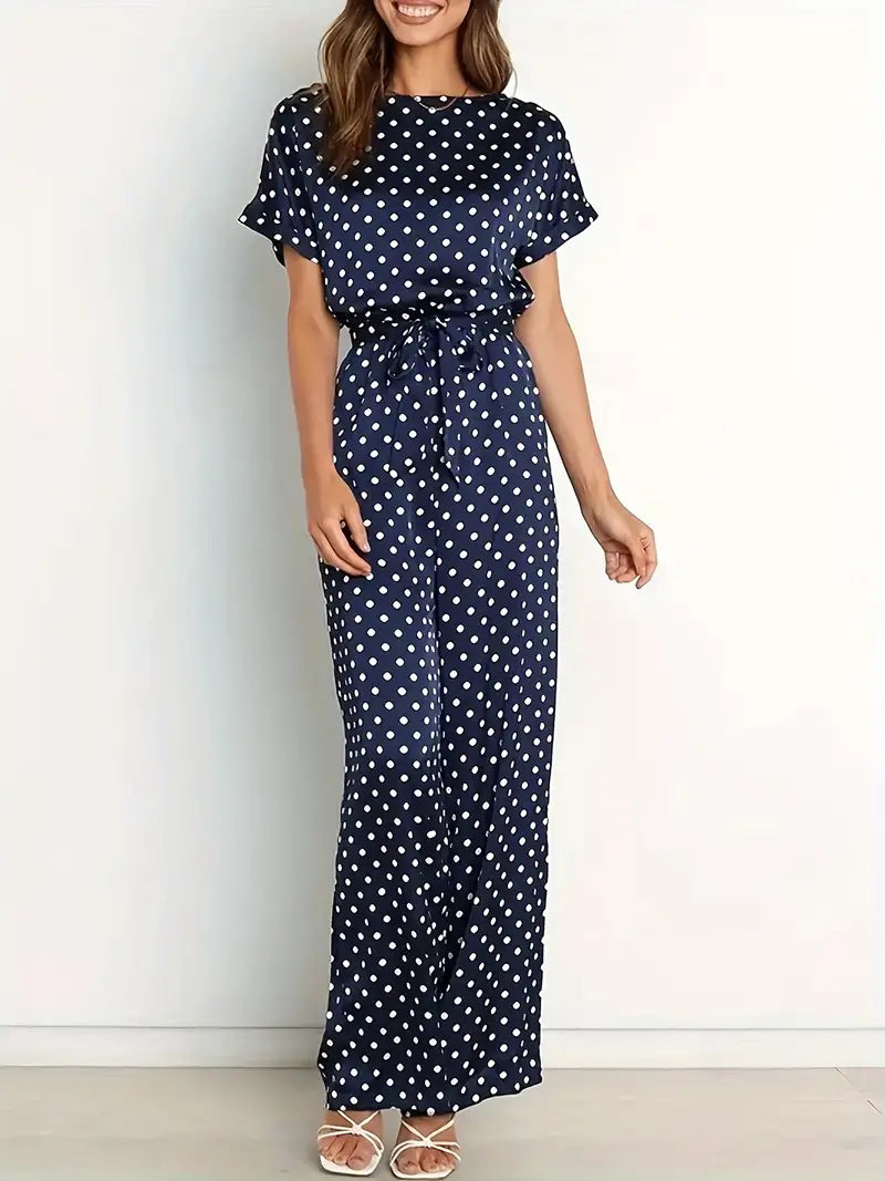 Tuta elegante blu navy con pois