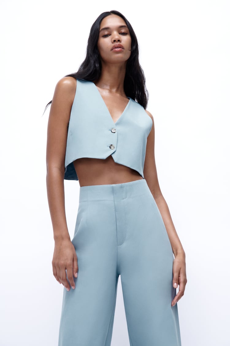 Cardigan cropped in misto lino con pantaloni