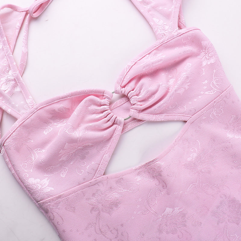 Mini abito rosa spaccato cavo