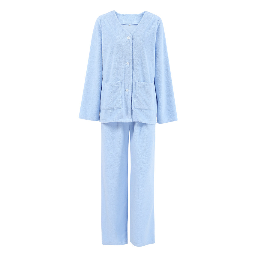 Pigiama da donna in lana blu a maniche lunghe