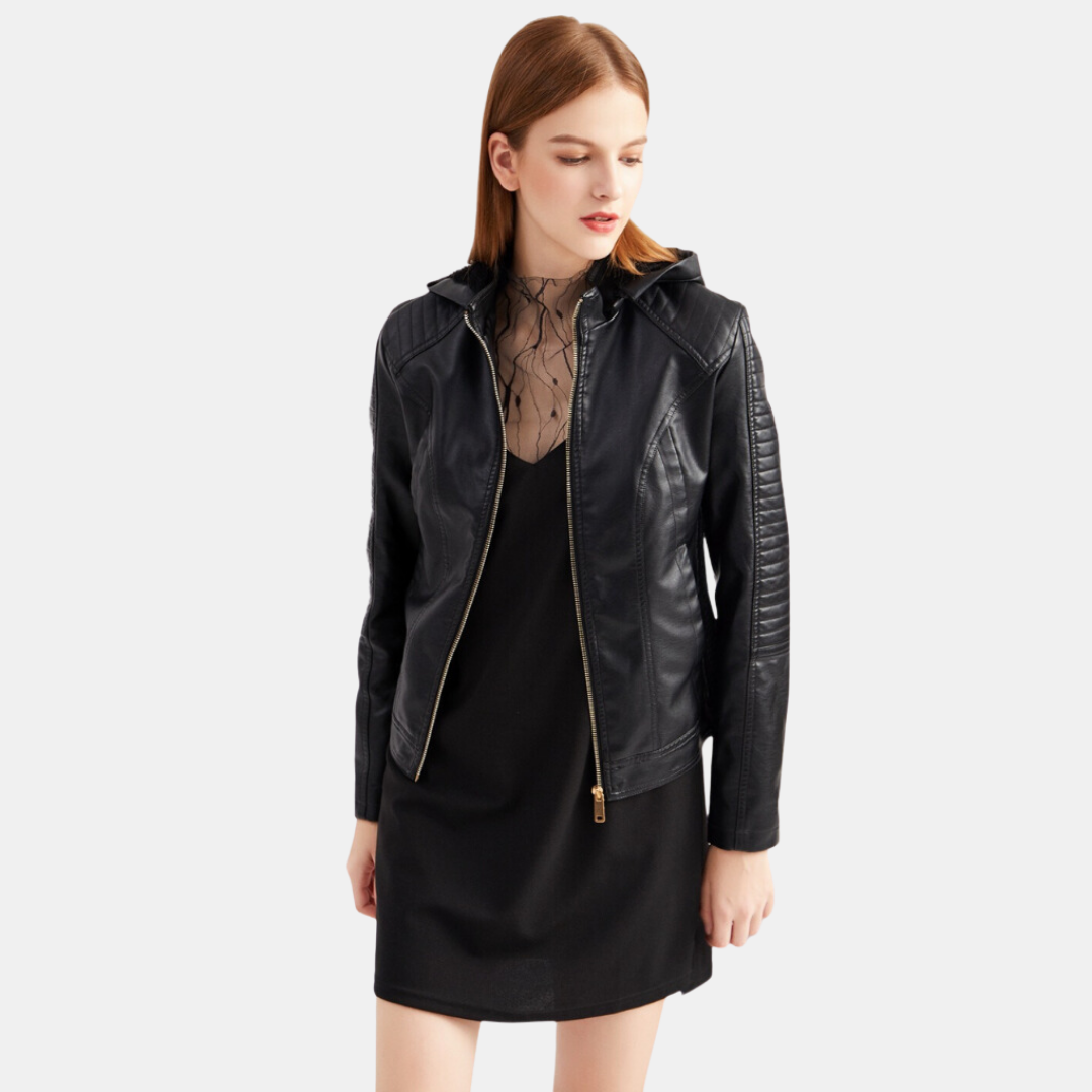 Giacca in pelle da donna con cappuccio