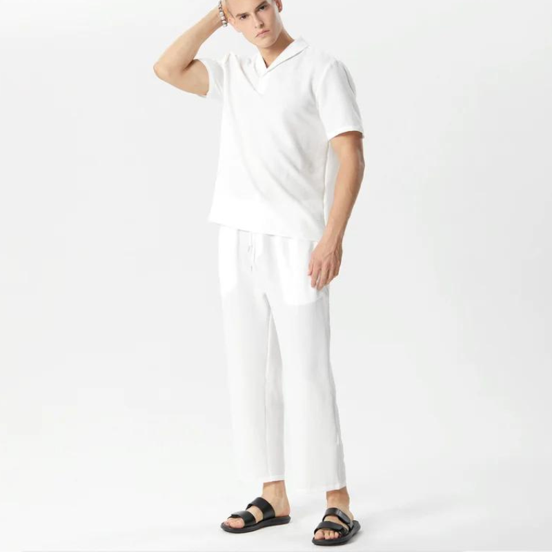 Camicia casual con maniche corte e pantaloni con coulisse
