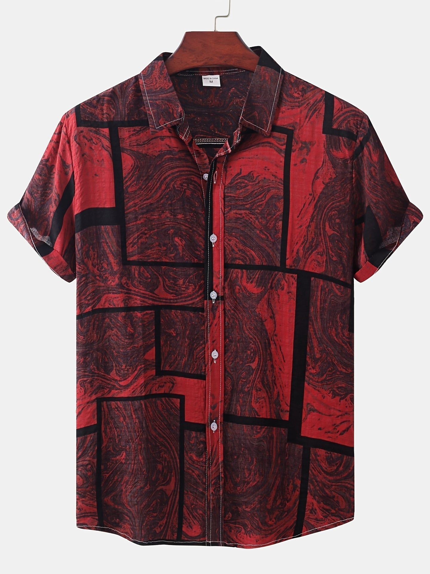 Camicia in cotone con grafica quadrata e maniche corte per l'estate