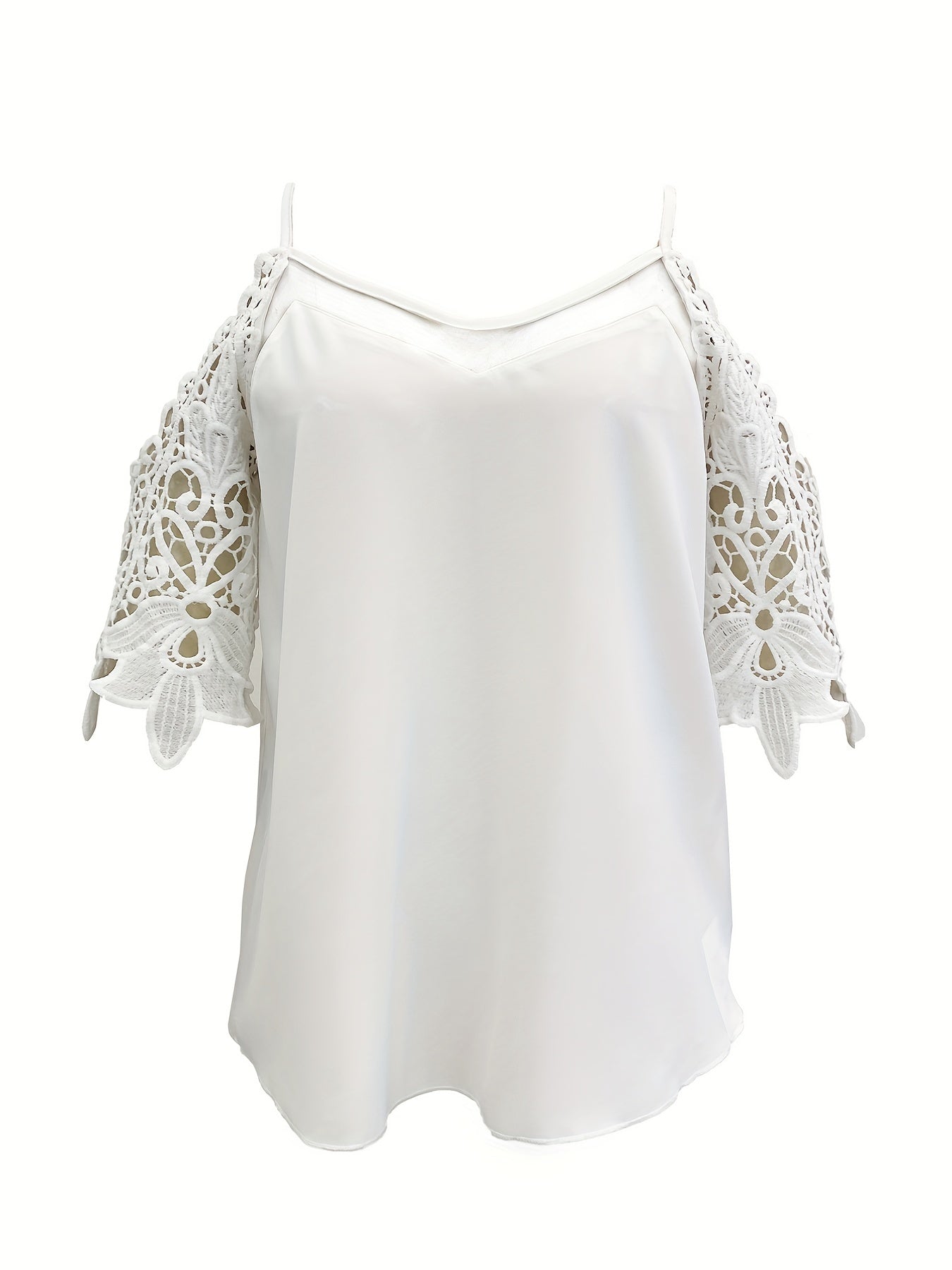 Blusa con spalle scoperte e maniche in pizzo