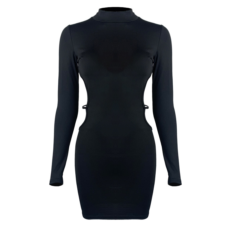 Mini vestito con scollo alto e intagli in nero