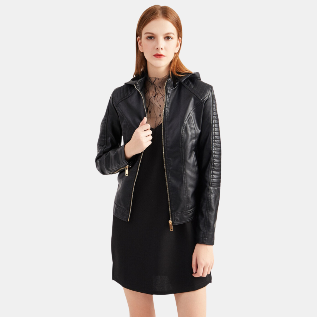 Giacca in pelle da donna con cappuccio